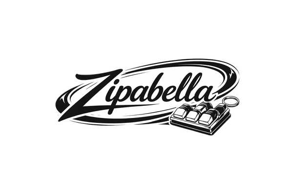 Logo of Zipabella with a zipper graphic on a white background